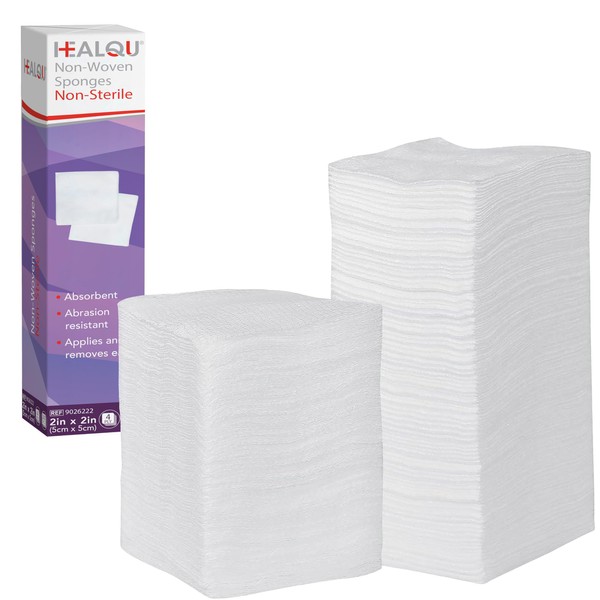 HEALQU Gauze Pads 2"x2" - 200-Pack, 4-Ply Non-Woven Sponges Non-Sterile, All-Purpose Dental and Surgical Sponges Including First Aid Kits and Medical Facilities