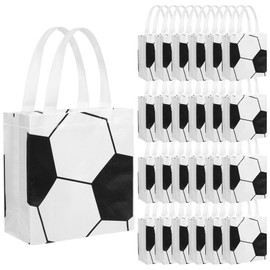 Pineraap 24 Pcs Soccer Party Favors Bags, Sports Theme Soccer Treat Candy Goodie Bags, Soccer Non Woven Totes with Handles for Sports Theme Party Baby Shower Birthday, 7.9×7.9×3.5 Inches