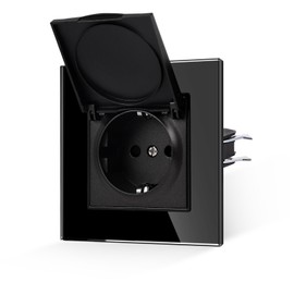 JIMEIDA Socket Glass Black with Waterproof Cover with Hook 16 Amp Schuko Socket Tempered Glass Panel Wall Socket 86 x 86 mm