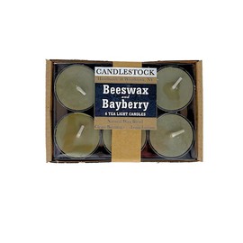 Candlestock Real Bayberry Tealight Candle 6 Pack – Pure Bayberry and Pure 100% USA Beeswax Blend – Dripless Tealight Candle Set