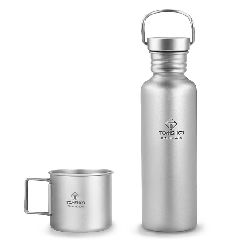 TOMSHOO 550ml Full Titanium Water Bottle with Extra Plastic Lid