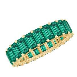 Rosec Jewels Unique Mothers Day Gifts, Certified Lab Grown Emerald Full Eternity Band in Gold Plated Silver, AAAA Quality, Emerald Wedding Ring - Ready To Gift, Gold Plated Yellow Gold, Size:US 5.50