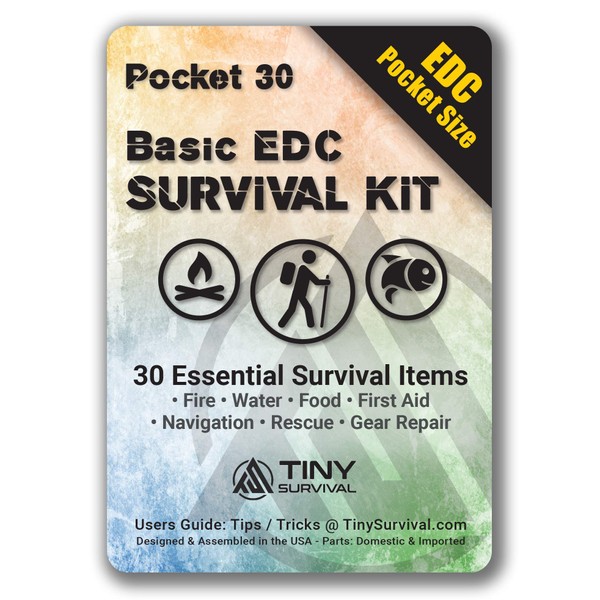 Pocket 30: Ultimate Tiny Survival Pocket Kit Bundle / 30-in-1 Ultralight EDC Wilderness, Travel, Camping, Hiking, Car, First Aid, Tactical, Emergency Gear - Great Gift!