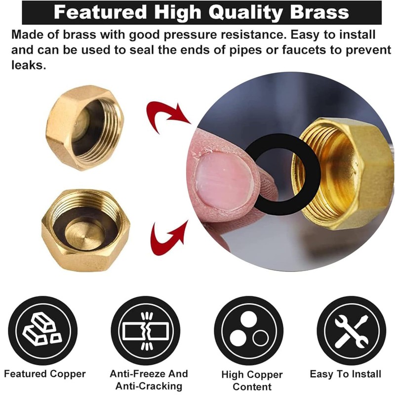 8 PCS Brass Blanking Cap, Female Blanking Stop Cap with