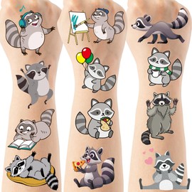 Raccoon Temporary Tattoos Stickers - 200+ Raccoon Tattoos for Birthday Party Decorations, Animal Party Favors Supplies for Girls Boys Kids, School Class Prize(8 Sheets)