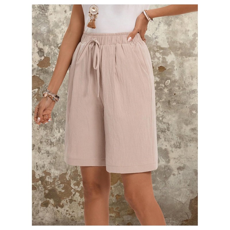 MakeMeChic Women's Elastic Waist Knot Front Straight Leg Slant Pockets