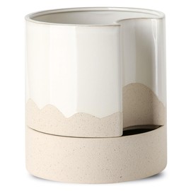 Nihow Self Watering Plant Pot: 8 Inch Ceramic Planter with Drainage Hole & Water Storage Plus for Indoor & Outdoor Plants - Cylinder Round Flower Pot for Succulent/Herbs/Violets - White & Wave Nature