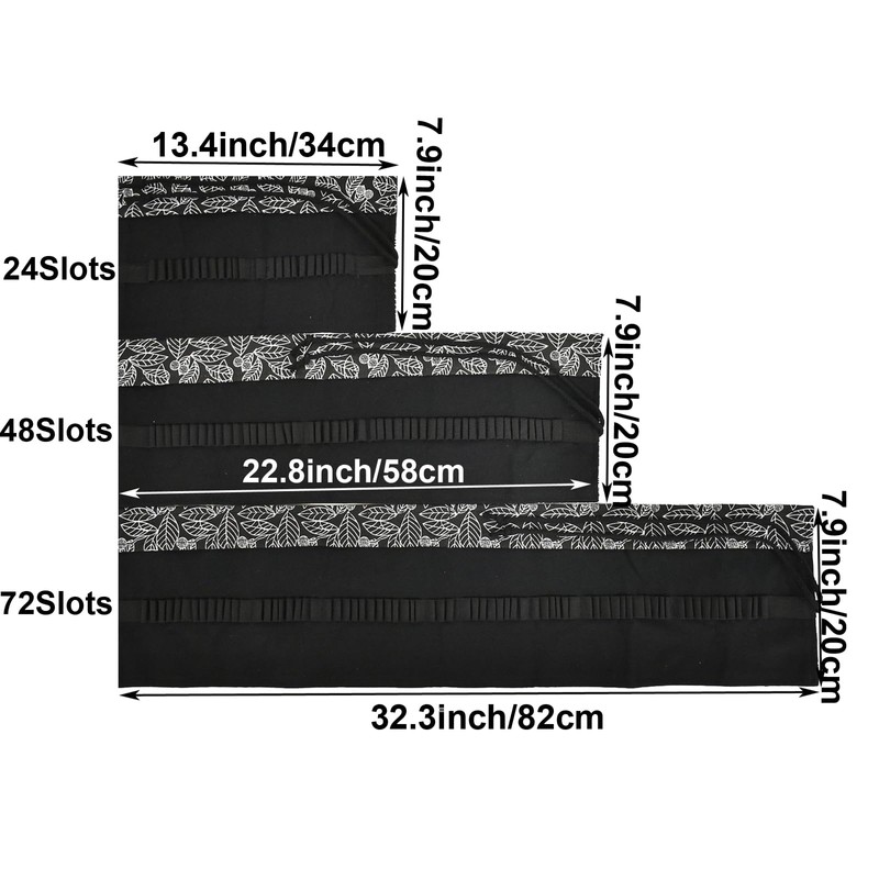 Maydahui 72 Pocket Black Leaf Canvas Pencil Holder