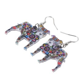 BONSNY Dog Collection “BUSTER” PIT BULL Dog Statement Acrylic Pop-Art Long Drop Dangle Women Earrings (Grey)