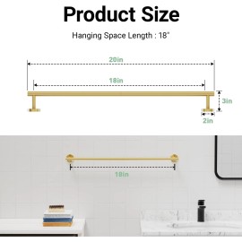 IOQ 18" Brushed Gold Towel Bar Towel Rack for Bathroom Wall-Mounted Stainless Steel