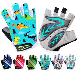 Kids Cycling Gloves Half Finger Gel Padded Non-Slip Breathable, Junior Glove Girls Boys Fingerless Adjustable for Mountain Bike Running Riding Sport Outdoor Biking Skating (Green, Medium)