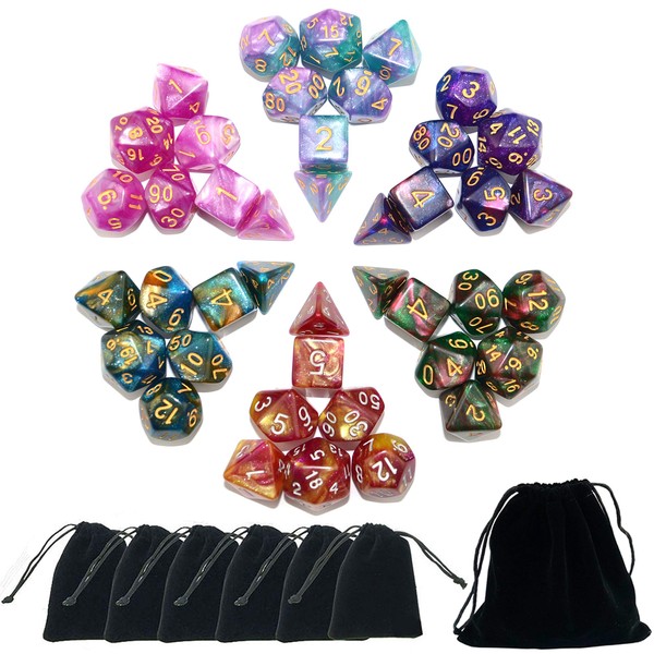 SmartDealsPro 6 x 7 Sets (42 pcs) Glitter Polyhedral Dice