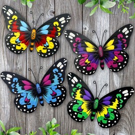 EOORAU Metal Butterfly Wall Art Outdoor Decor - 4 Pack 9.8in Butterflies Wall Sculpture Hanging Decor for Home Yard Patio Garden Decoration (4 Colors)