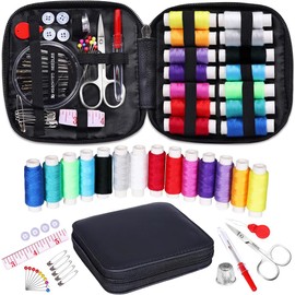 Sewing Kit, Travel Basic Sewing Set with Leather Case 14 Threads and Needles kit Accessories for Adults, DIY,Home, Travel & Emergency Compact Small Black