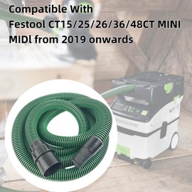 Dust Extractor Hose for Festool - 3.5M Universal Vacuum Suction Hose D27/32, Heavy-Duty Flexible Green Cleaning Compatible with CT 15/25/26/36/48 & MINI/MIDI Dust Extractors