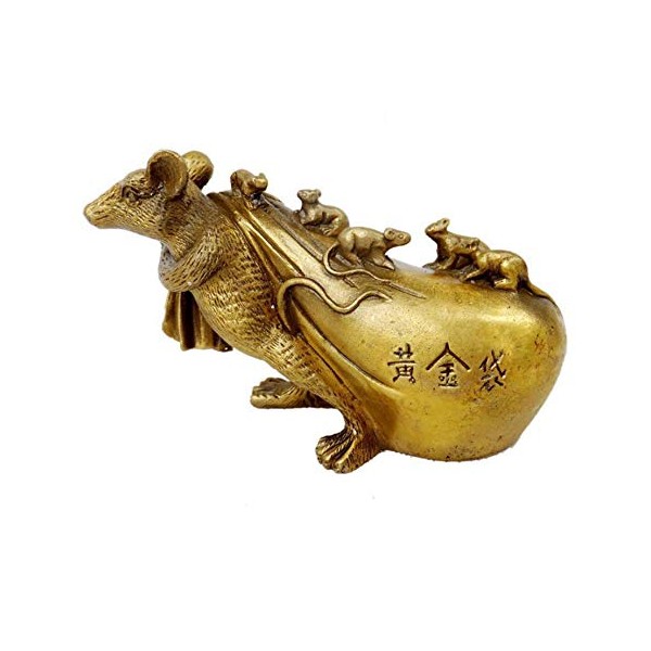 YISHUI HP0045 Mouse Mouse Copper Money Luck Amulet Feng Shui Figurine House Figurine Zodiac Paperweight Amulet Good Luck Item Goods with Red Thread Bracelet (6.3 inches (16 cm))