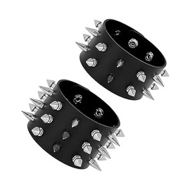 Manfnee Punk Leather Bracelet Spike Rock Rivet Bracelet for Men Women Gothic Bracelets Black Adjustable, Faux Leather Zinc, No gemstone