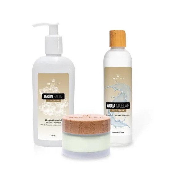 Kit Rutina Facial Para Cutis Graso, Jabón Crema Agua Micelar