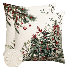 RABUSOFA Christmas Pillow Covers 16x16 Inch,Outdoor Christmas Tree Decorative Throw Pillows Waterproof Set of 2,Winter Pillow Cases,Christmas Decorations for Couch Home Holiday Xmas Green Pine(7-16)