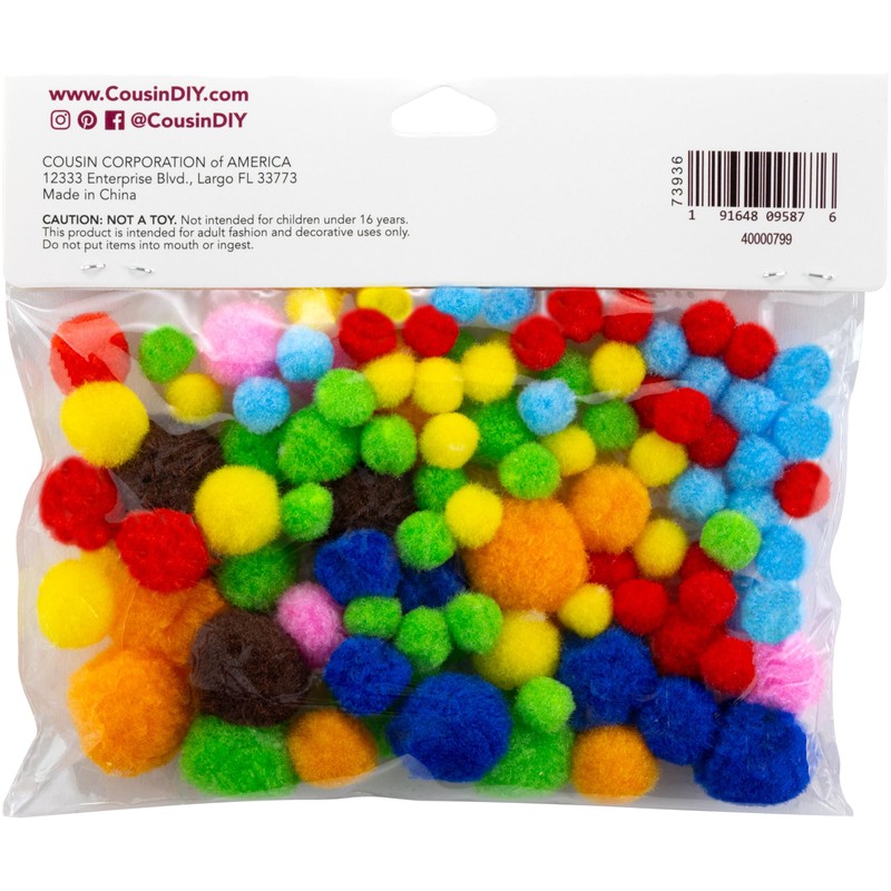 Cousin DIY Multicolor Poms, 100 Piece Variety Pack
