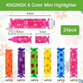 KNGNGK 24 Pieces 6 Colours Mini Highlighter Pen Set Mini Textliner Mini Highlighter Pens Marker Mini Highlighter Pen for Students Party Bags Funny Stationery Cute Candy Shape