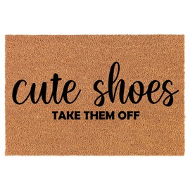 MIP Brand Doormat Natural Coco Coir Door Mat Cute Shoes Take Them Off Funny (24" x 16")