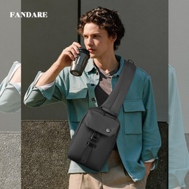FANDARE Multi-Purpose Men's Chest Bag Shoulder Bag Chest Sling Bag Men's Handbag Waterproof PU Film Shoulder Bag Sport City Bag Hiking Outdoor Sports Travel Shoulder Bag, black