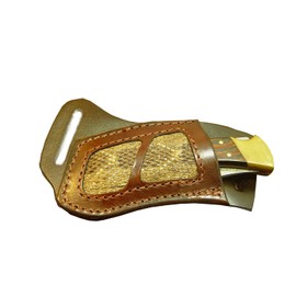 A Custom Made Leather Cross Draw Knife Sheath Inlayed with Real Rattle Snake. The Sheath Is Worn on Your Right Side and Drawn From the Left Hand . The Leather Is Water Buffalo Hide 10 Ounce It Is Soft and Very Durable. That Is Why the Cost of the Sheath 