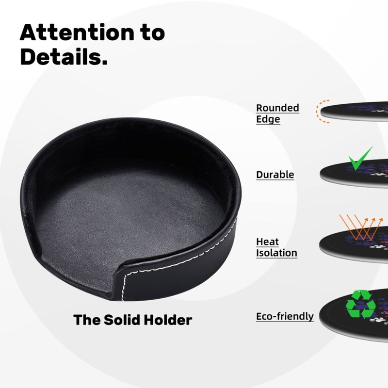 Niukom 6 Pcs Cat Dog Paw Prints Heart Leather Coasters