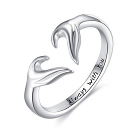 POPLYKE Heart Rings For Women 925 Sterling Silver Adjustable Heart Hands Rings Always With You Friendship Promise Love Jewelry For Friends,Lover