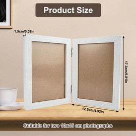 TESSTSY Double Picture Frame 10 x 15 cm, Folding Wooden Picture Frame with Glass Pane, Picture Frame 2 Photos, Foldable Picture Frame Collage, for Desktop, Home Decoration (White)