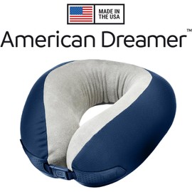 Go Travel American Dreamer, Comfortable Travel Pillow, Neck Pillow for Uninterrupted Sleep, Deluxe Memory Foam Pillow for Airplane, Bus, Car, and Train, Travel Essentials, Made in USA, Dark Blue