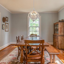 Antique White Farmhouse Chandelier Rustic Wood Pendant Light, 5 Lights 17 Inch French Country Chandelier Cottage Orb Chandeliers Hanging for Dining Room Kitchen Island Bedroom Foyer