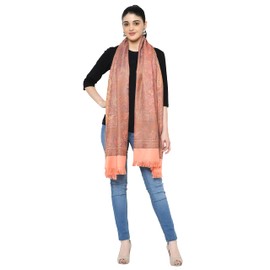 Weavers Villa Women's Pashmina Wool Blend Indian Handicraft Woven Shawls, Scarf, Wraps [Large Size: 40" X 80"] ([Size: 40 X 80 Inches], Peach)