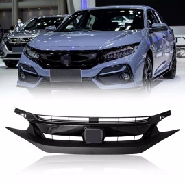 YLT AUTO For 2019 2020 2021 Honda Civic Sedan Grill Front Bumper Upper Grille Black Mesh