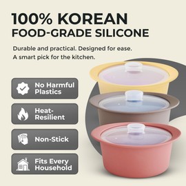 FIRGI 40oz Platinum Silicone Microwave Steamer Pot with Handle & Lid - Korea 100% Food-Grade Steamer Bowl, Heat-Resistant Cooker with Steam Holes, Easy Clean, Dishwasher Safe, Dry Rose