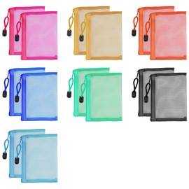 Mesh Zipper Pouches, 3.9 x 5.1 inches, Set of 14, 7 Colors for Makeup, Travel, Storage
