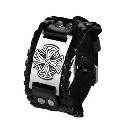 Cupimatch Men's Leather Bracelet Wide Wrap Bracelet Braided Flesh Bracelet Bangle Rope Boys Length Adjustable Brown Black, Stainless Steel