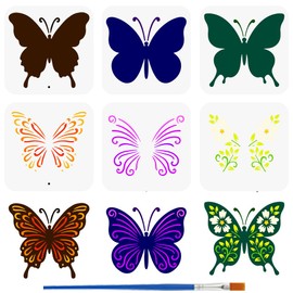FINGERINSPIRE Pack of 6 Multilayer Butterfly Painting Stencils with Brush 15 x 15 cm Butterflies Drawing Template Animal Motif DIY Decoration Stencil for Painting on Wood, Walls, Fabrics and Furniture