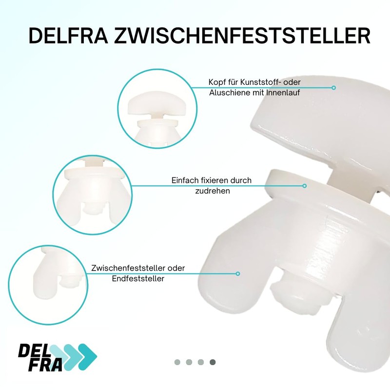 DELFRA 10 - Fermatenda universale per binari per tende, Ferma