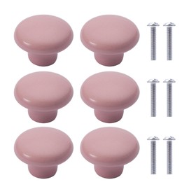 NAKUPENDA Pack of 6 Furniture Knobs, Round Ceramic Cabinet Drawer Knobs, Ceramic Round Handles for Children's Room, Kitchen, Cabinets, Bookcase (Light Pink)