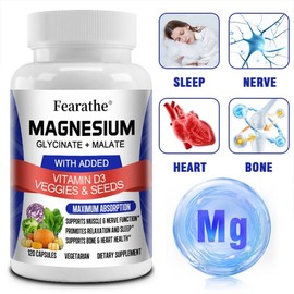 Magnesium Glycine and Magnesium Malate Complex - Maximum Absorption of Vitamin D3 - Supports Bone Heart Sleep Nerve Muscle Health, 1 Count, 60 Servings / 마그네슘 글리신과 마그네슘 말산 복합체 - 비타민 D3 최대한 흡수 - 뼈 심장 수면 신경 근육 건강에 도움, 1개, 60회분