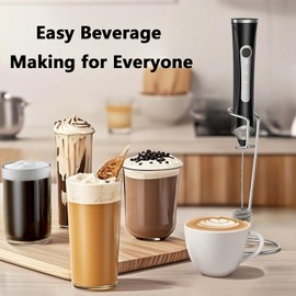Milk Frother, USB Rechargeable Handheld Electric Whisk, 3-Speed Adjustable Drink Mixer & Milk Foamer with 3 Stainless Steel Whisks for Bulletproof Coffee and More