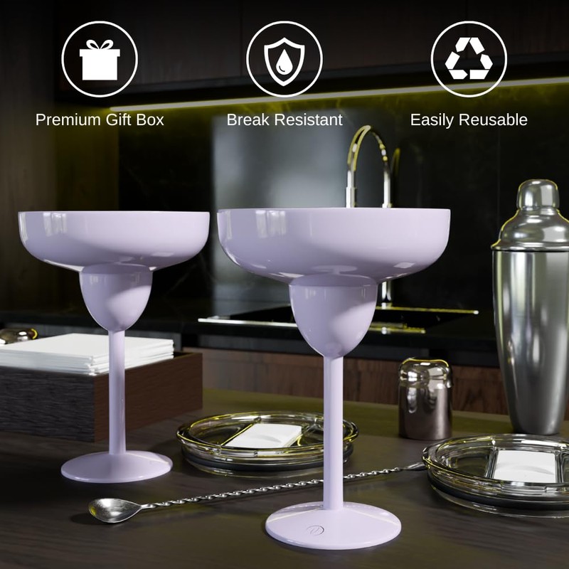 vaanshie Vacuum Sealed Margarita Glass with Lid (Lilac, Pack of