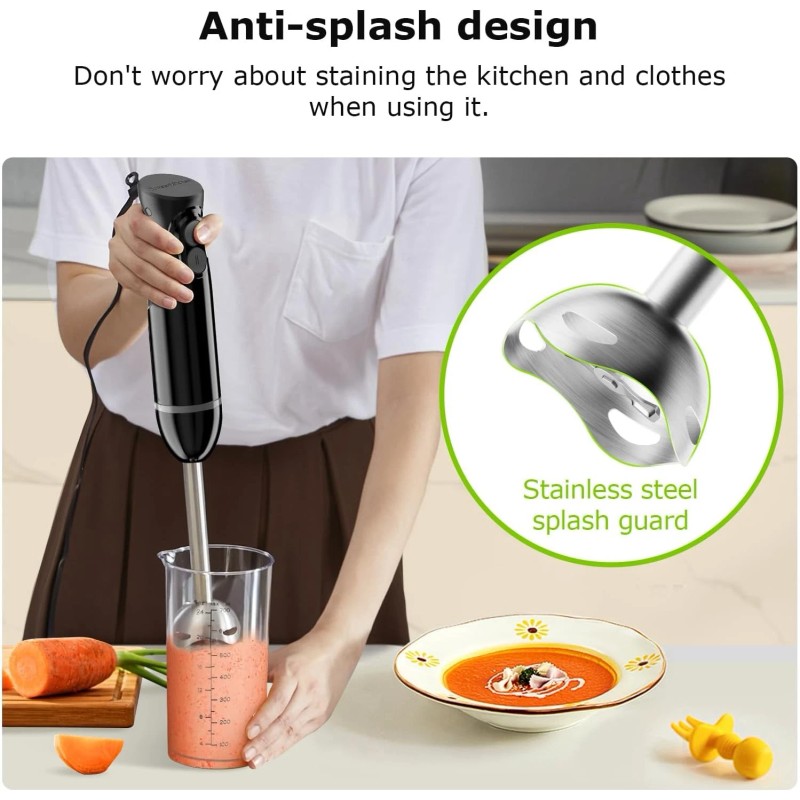 Bonsenkitchen Hand Blender 2-Speed Stick Mixer, Stainless Steel