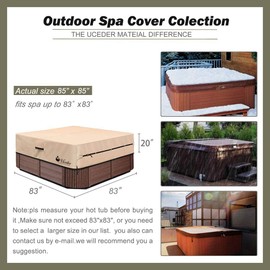 UCEDER Waterproof Hot Tub Cover Outdoor Spa Cover (83''x 83''x20) 600D Heavy Duty Polyester Hot Tub Cover Protector(Brown)
