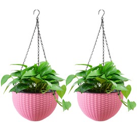 hifrom Flower Pots for Hanging, Hanging Basket Outdoor Baskets with Chain, Coconut Large Litre Volume, Diameter as Hanging Basket, Flower Bowls for Outdoor, Hanging Pots (2 x Pink 20 cm)