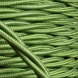 Art Deco Emporium CUT-2-ORDER Length Vintage Styled British Green Coloured Cloth Covered Braided Twist Flex - Electric Cable 3 Core; Electrical Wire 6Amp; Lighting Lead 0.75mm