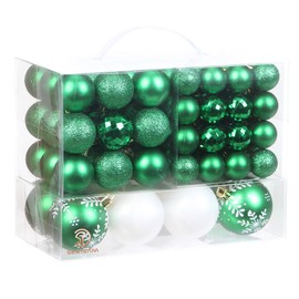 Sea Team 99 Pieces of Assorted Christmas Ball Ornaments Shatterproof Seasonal Decorative Hanging Baubles Set with Reusable Hand-held Gift Package for Holiday Xmas Tree Decorations, Green