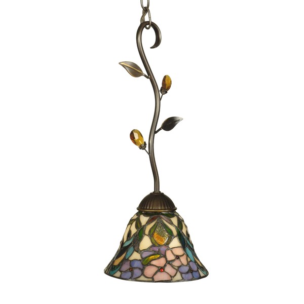 Dale Tiffany TH90217 Tiffany/Mica One Light Hanging Fixture from Crystal Jewel Peony Collection Dark Finish, 7.00 inches, Antique Golden Bronze